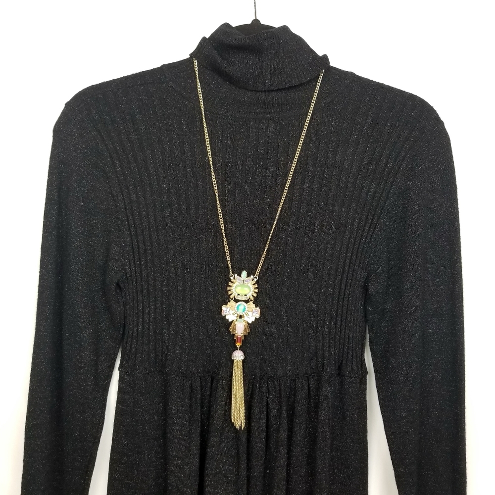 ABS by Allen Schwartz Long Statement Necklace Art Deco Medallions